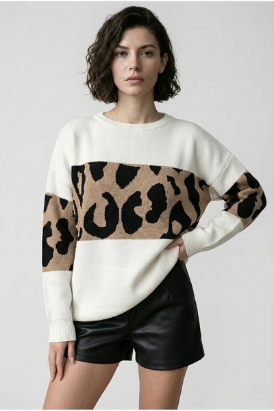 Womela Leopar Desenli Oversize Kazak