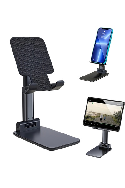 Generic Universal Phone Desktop Lazy Stand,Adjustable & Foldable for Live Streaming & Video Watching - Black