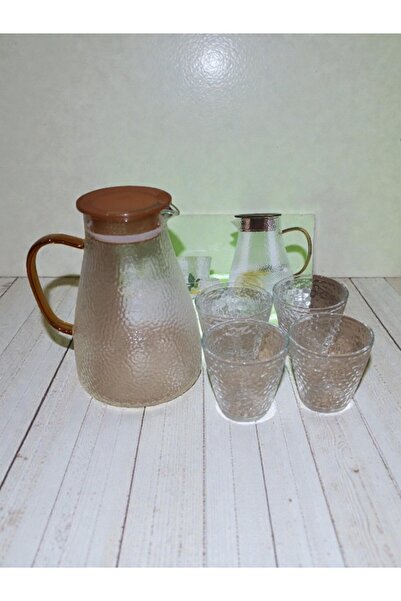 WDA 5-Piece Heat-Resistant Glass Jug and Cups Set, Arc-Shaped Handle, Leak-Pr...