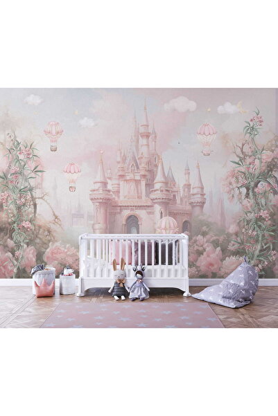 Ayzun 315 x 200 Tek Parça Premium Kumaş Tekstil - Pembe Düşler Masal Şatosu P...