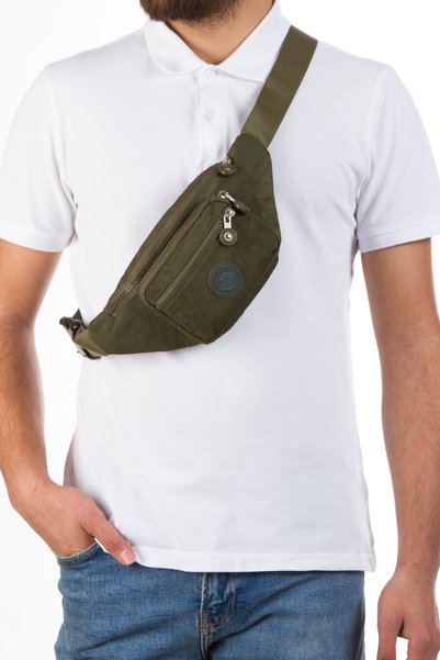 Newish Polo Yuppy Club Crinkle Crossbody Waist Shoulder and Sports Bag (Black and Khaki)