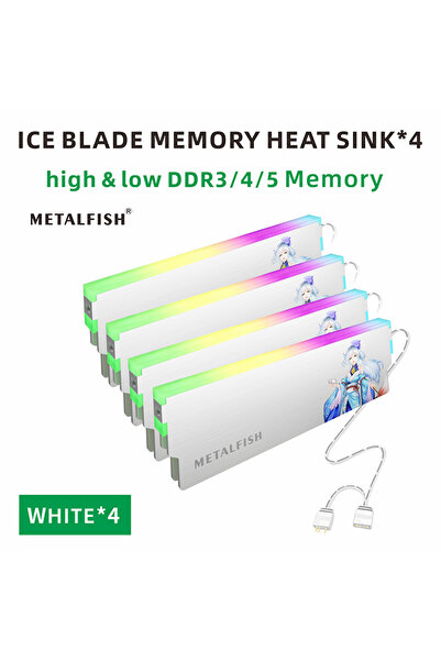 Choice مشتت حراري أبيض مكون من 4 قطع من METALFISH DRAM DRAM، 5 فولت - 3 دبابيس ARGB DDR3 DDR4 DDR5، مصنوع من الألومنيوم، لتبريد وحدات الذاكرة