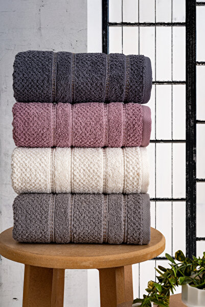 TICOTTO طقم مناشف أرين 50×85 سم 100% قطن - 4 قطع، عالية الامتصاص، مناشف لليدين والوجه