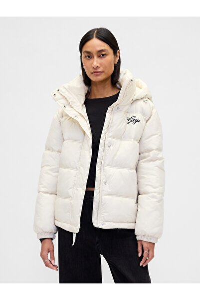 GAP Kadın Beyaz Logo Şişme Ceket
