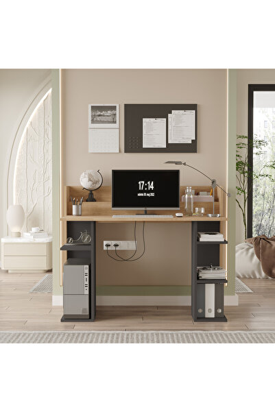 Yurupa Pantego 124cm Çalışma Masası Bilgisayar Masası Raflı Sepet-Antrasit PA...