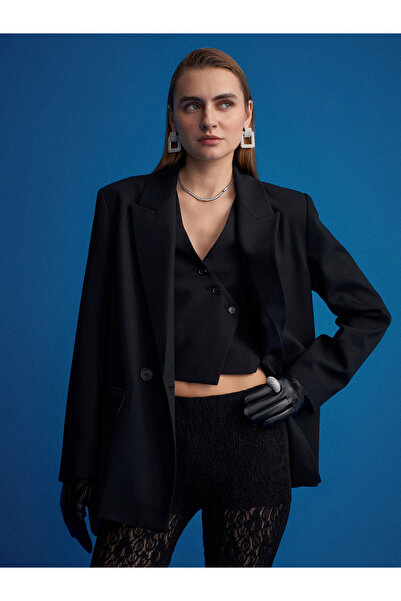 Dilvin 60554 Asimetrik Kruvaze Yelek-Siyah