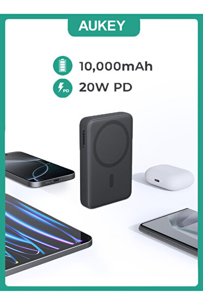 AUKEY بنك طاقة لاسلكي AUKEY MagFusion Slim بسعة 10,000 مللي أمبير/ساعة مع تقنية PD بقوة 20 وات PB-MS04 باللون الرمادي