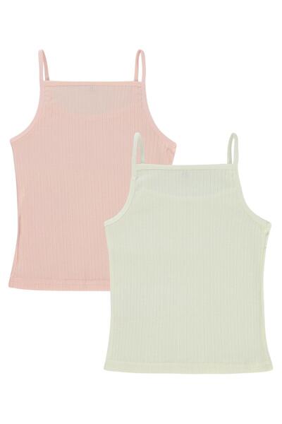 Civil Girls Ribbed Striped 2-Piece Undershirt Set for Ages 2-10 - Ecru 6-7 Years