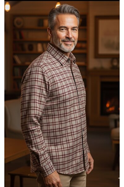 güncüoğlu 100% Wool Long Sleeve Classic Winter Men's Shirt with Pockets