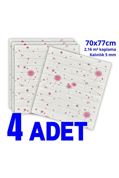 HORECA MARKET 3D Kendinden Yapışkanlı Duvar Paneli Pembe Karahindiba -4'li Se...