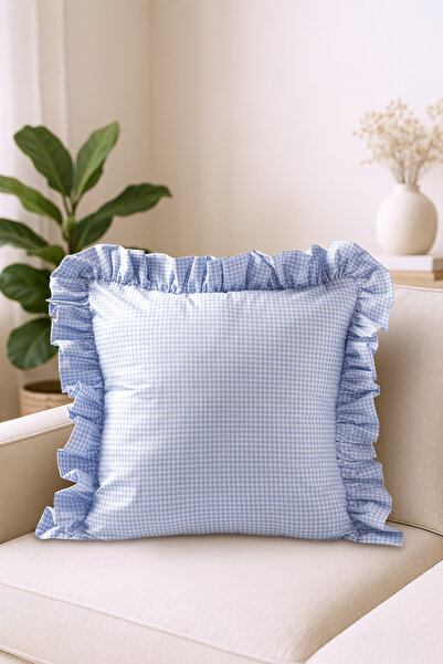 ASDİVA غطاء وسادة ميلما بوتيكاريeli مكشكش 100% قطن - أزرق 45x45 سم