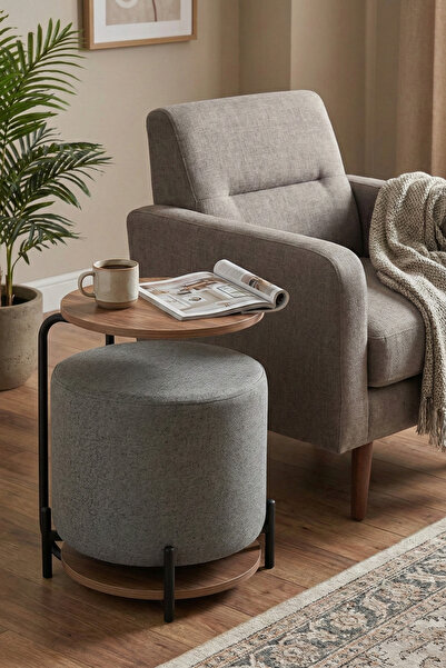 VİLİNZE Çok Amaçlı Metal C Sehpa Puf Seti