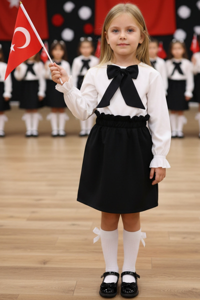 Parla Kids Момиче Черно 23 април 29 октомври Покажи Екипировка Пола Блуза Шал Комплект