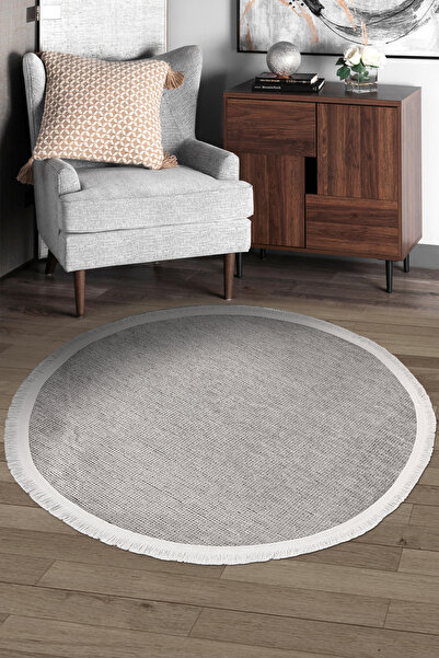 dekozer Azra Gri Yuvarlak Mutfak Halısı | Yıkanabilir, Kaymaz Taban, Yumuşak ...