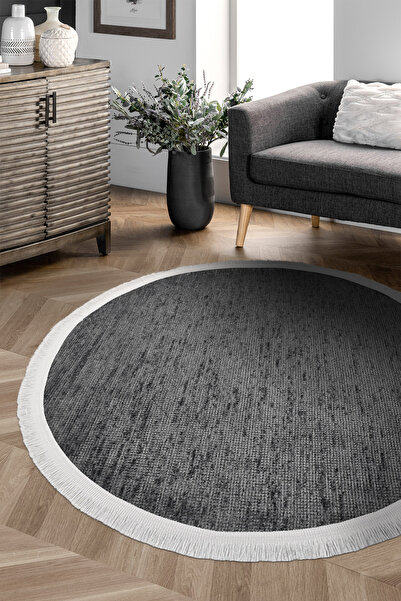 dekozer Azra Antrasit Yuvarlak Mutfak Halısı | Yıkanabilir, Kaymaz Taban, Yum...