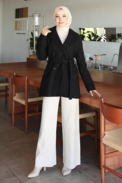 Missvalle Düğme Detaylı Kaşe Kaban Siyah 19274