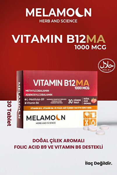 Melamoon B12, B6 Ve Folik Asit: Sinir Sistemi, Kan Oluşumu Desteği 1000mcg 30'lu