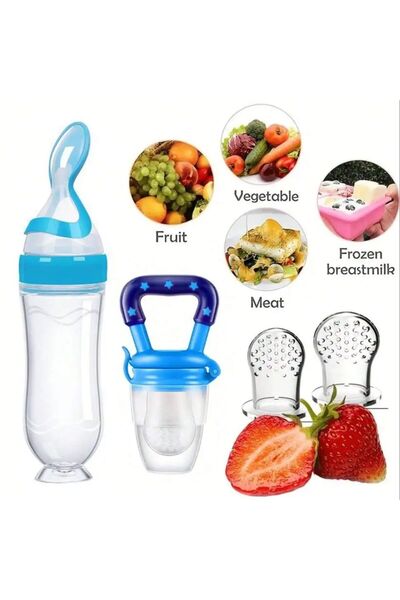 Choice طقم تغذية أطفال أزرق مكون من 4 قطع، زجاجة رضاعة بقاعدة شفط، زجاجة أرز ...