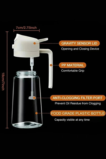 Ercazzo 2 Li Sprey Yağdanlık Cam Yağdanlık 450ml  Şişe Sprey Airfryer Yağlık Sirkelik Krem Renk