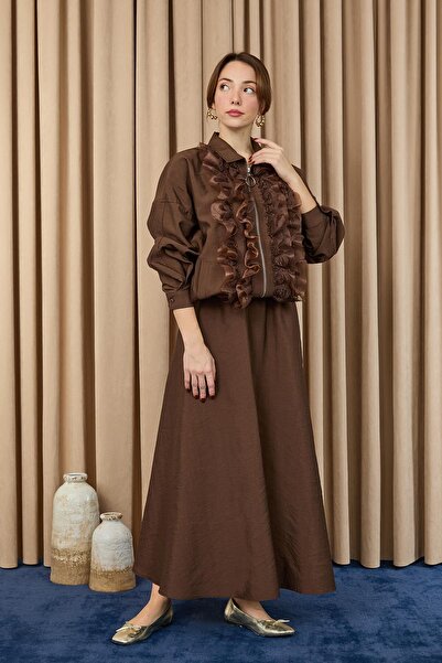 Loreen Set jachetă cu fermoar pentru femei, cu volane și detaliu din dantelă - 20707TKM - MARO