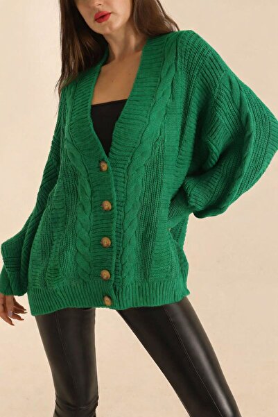 H&E LUXURY DESIGN Women's Hair Braided Soft Textured Buttoned Cardigan