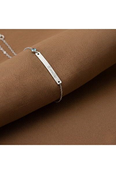 Soleildor Doğum Taşlı Bar İsimli Gümüş Bileklik