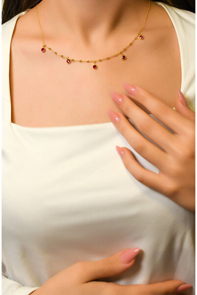 güneyler altın KIRMIZI TAŞLI DORİKA KOLYE 22 AYAR A064735