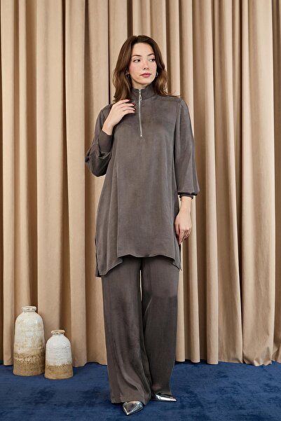 Puane Kadın Fermuar Detaylı Takım - 14403TKM - ANTRACITE