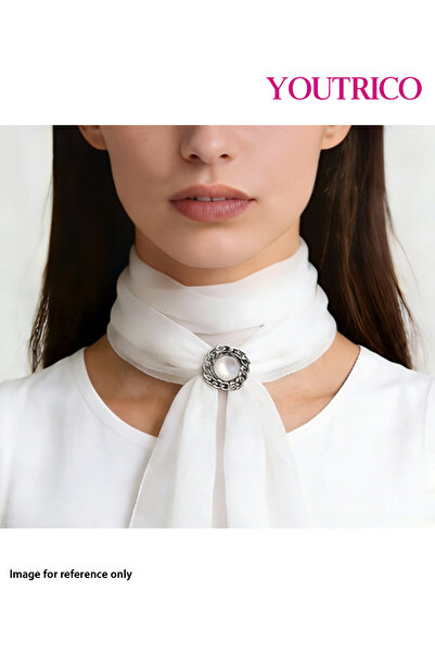 Youtrico وشاح حريري بريطاني دائري الشكل مع مشبك - إكسسوار كلاسيكي أنيق للنساء