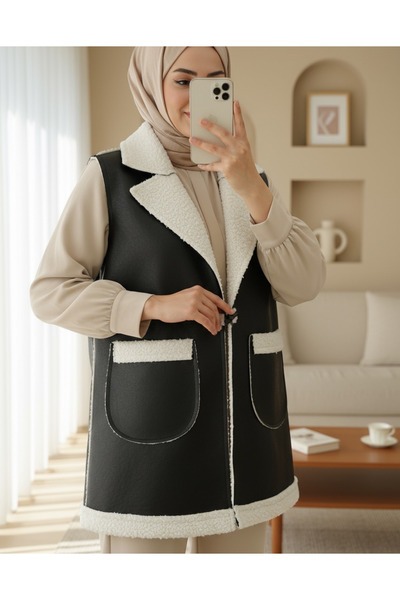 HİJABAYA Lamb Plush Double Pocket Vest Inside