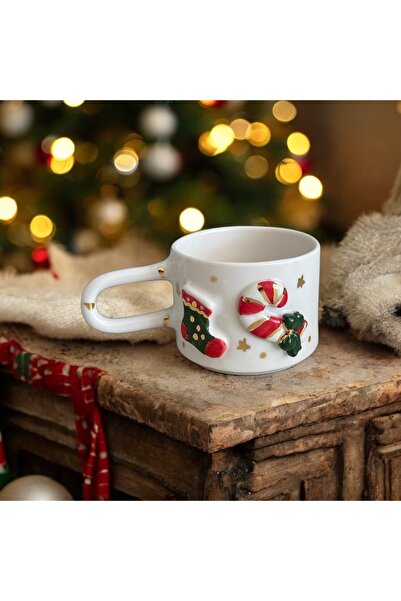 terraco ceramic كوب سيراميك مصنوع يدويًا بتفاصيل ذهبية منقوشة على شكل قصب السكر لرأس السنة الجديدة