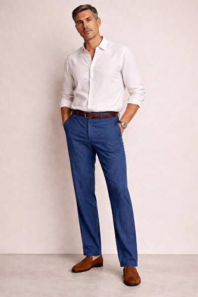 BURSPA Pantaloni de in albastru deschis pentru bărbați, din bumbac lycra, cu ...