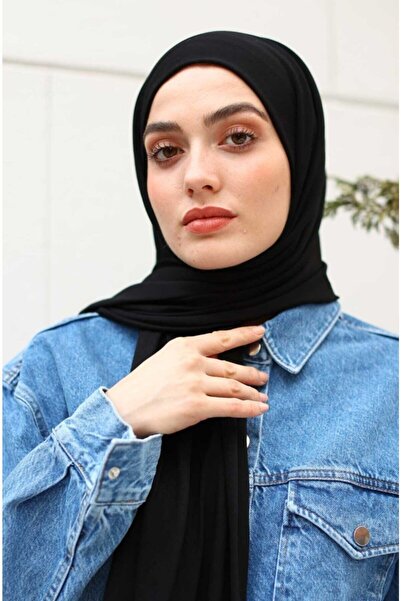 Modakaşmir Penye Şal kenarları dikişli siyah