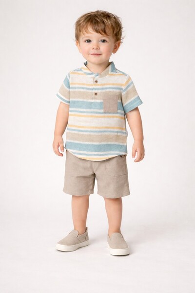 Chicsy Baby Tarz Gömlek Çizgi Desenli Belden Ayarlanabilir Kısa Kollu Şortlu ...
