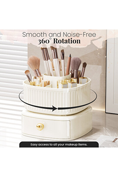 SPAULD Rotating Makeup Organizer - Adjustable Spinning Skincare Carousel with Brush Holder