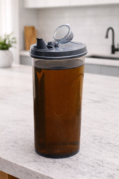 YzHome Ölçekli Sağlıklı Akrilik Gri Damlatmaz Yağlık Yağdanlık Sirkelik 750ml