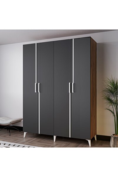 AZZURİ MEZZO 140 cm 4 Kapaklı Genç Odası Dolabı-Gardırop-Dolap Antrasit MEŞE ...