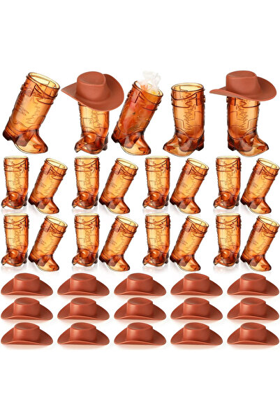 Choice Brown Set 30Pcs Plastic Cowboy Boot Glasses Cup with Mini Cap Wedding ...