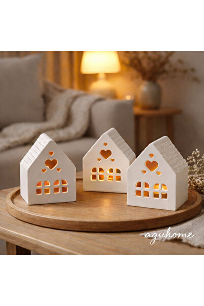 agu home Beyaz Mini 3'lü Ev Mumluk Şamdan