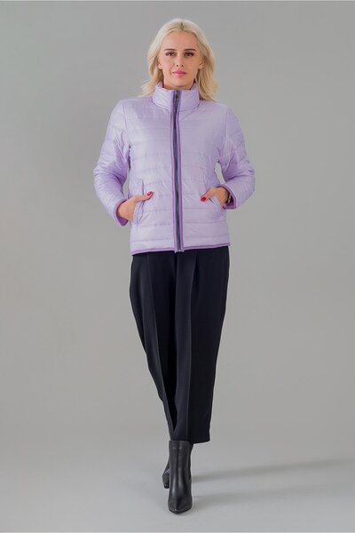 Bold & Young Women's Mock Neck Flato Pocket Waterproof Silicone Fiber Inflatable Mock Neck Coat Lilac