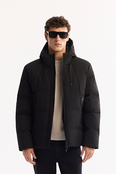 Avva Erkek Siyah Kapüşonlu Su İtici Rüzgar Geçirmez -7°C Dayanıklı Şişme Comfort Fit Mont A52Y6184