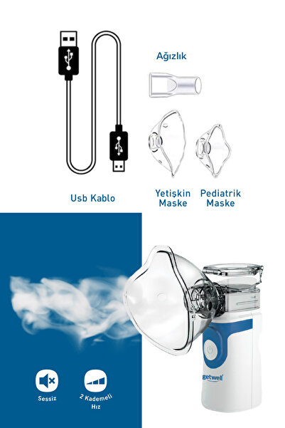 Getwell Yetişkinler ve Çocuklar için Şarjlı Sessiz Taşınabilir Mesh Nebulizatör