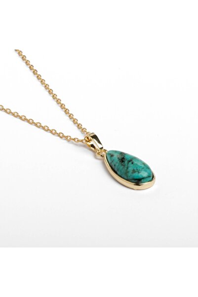 Paleo Afrika Turkuaz Taşı Doğal Taş Çelik Kolye, Damla Şeklinde