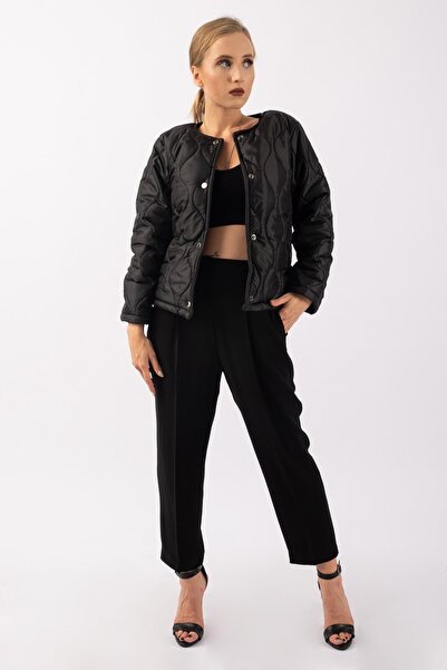 Bold & Young Γυναικείο μαύρο καπιτονέ παλτό με επένδυση Wellsoft