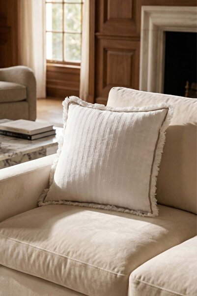 JOJOMIA غطاء وسادة فريج مقاس 45 × 45 مع تفاصيل شرابة كريمية