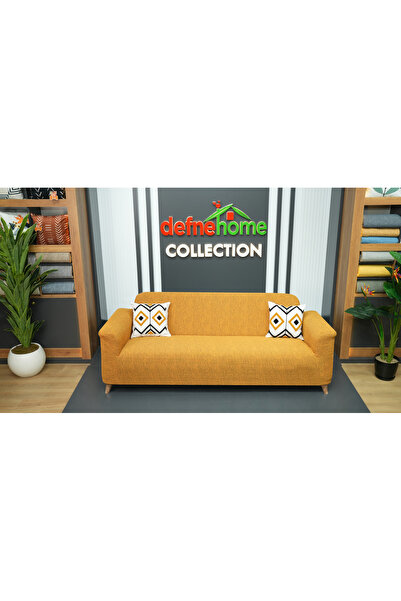 defnehome collection Jakar Kumaş Lastikli Kayma Yapmayan 3 Kişilik 1 Adet Büyük Kanepe Örtüsü Hardal