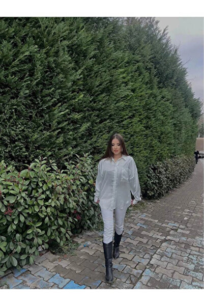 Lefon Оверсайз сорочка з кишенями, біла-срібляста