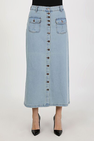 VELLICHOR Full Buttoned Hem Pocket Hijab Skirt Light Blue