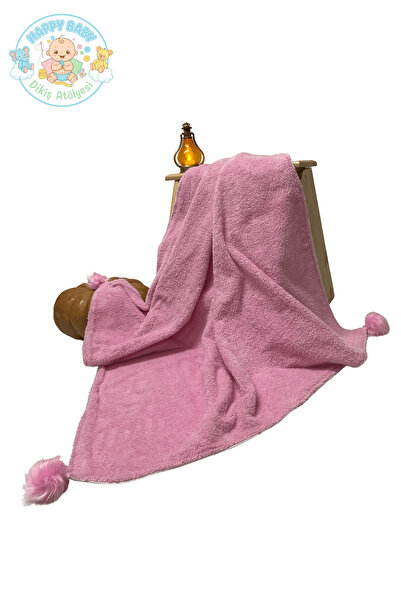 Happy Baby Dikiş Atölyesi Wellsoft Bebek Battaniyesi Pamuklu Ponponlu Pembe Y...