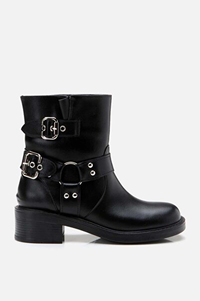 Yaya by Hotiç Schwarze flache Damenstiefel mit Schnalle